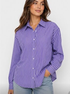 Polo Ralph Lauren Purple and White Striped Button-Down Shirt